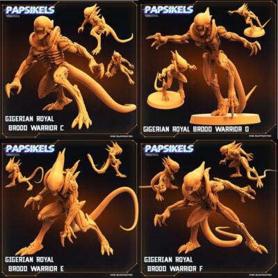 3D Printed Papsikels Cyberpunk Sci-Fi Gigerian Royal Brood Warrior Set - 28mm