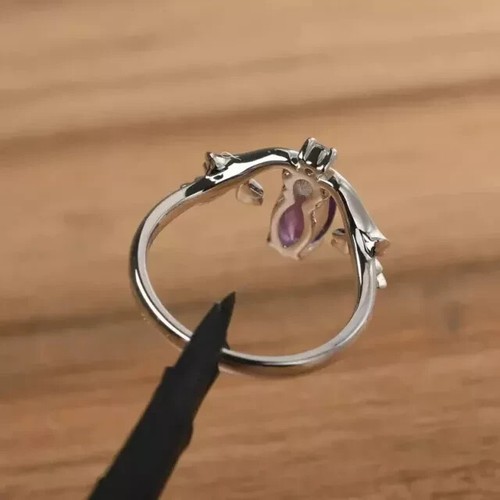 2Ct Marquise Lab-Created Amethyst Art Deco Engagement Ring 14K White Gold Plated - Picture 3 of 8