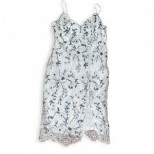 Lulus Women's White and Blue Embroidered Fairy Romantic Side Slit Dress SZ L