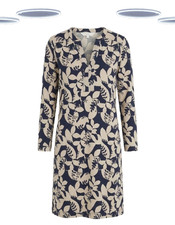Ex White Stuff Women's Dress- June Long Sleeve Bird Printed Jersey Abstract Blue