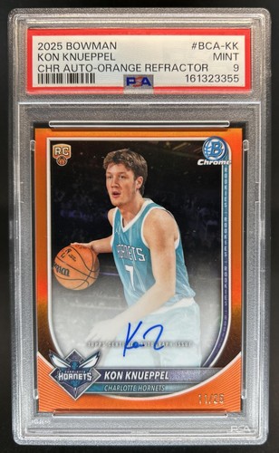2025-26 Bowman Kon Knueppel Chrome Auto RC Orange Refractor #/25 Hornets PSA 9