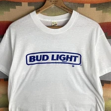 Vintage 80s Bud Light Budweiser Beer White T-shirt Mens Large USA Screen Stars