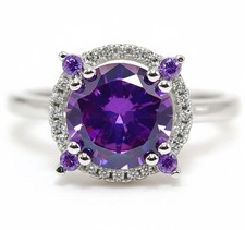 3CT Natural Amethyst  Topaz 925 Solid Sterling Silver Ring Jewelry Sz 6