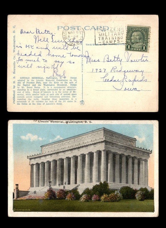 Mayfairstamps US 1929 to Cedar Rapids IA Lincoln Memorial Postcard cca_17731
