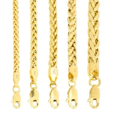 14K Yellow Gold 2.5mm-5mm Round Wheat Palm Franco Spiga Chain Necklace 16"- 30"