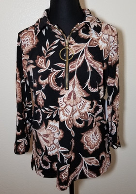 Stella + Ginger Womens Small Black Floral Blouse Retro Boho Office Party NWT