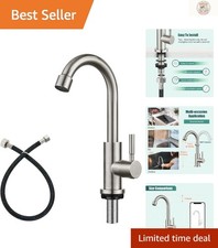 Modern Single Handle Cold Water Faucet, Stainless Steel Gooseneck for Kitchens