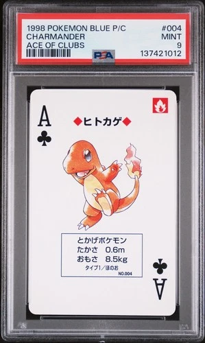 1998 POKEMON BLUE VERSION PLAYING CARDS ACE OF CLUBS #004 CHARMANDER PSA 9
