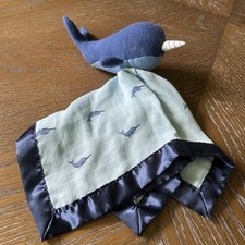 Cloud Island Narwhal Whale Security Blanket Lovey Muslin Cotton Satin Trim