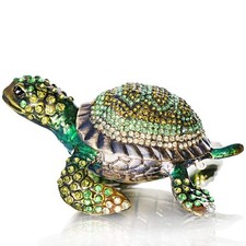Diamond turtles Hinged Trinket Box Hand-painted Animal Figurine Collectible (...