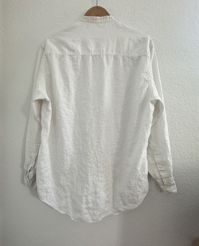 GAP Shirt Mens S Linen Mandarin Collar L/S Casual Button Up Beach Coastal Resort - Picture 3 of 11