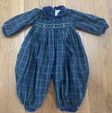 Vintage Carters Tartan Smocked Embroidered Romper Holiday Outfit Baby 6/9 Month
