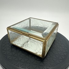 Vintage Glass Brass Trinket Box Etched Frosted Glass
