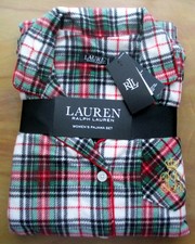 NEW RALPH LAUREN Fleece Holiday Plaid Ivory Red Pajama Pant Set Women's M L XL
