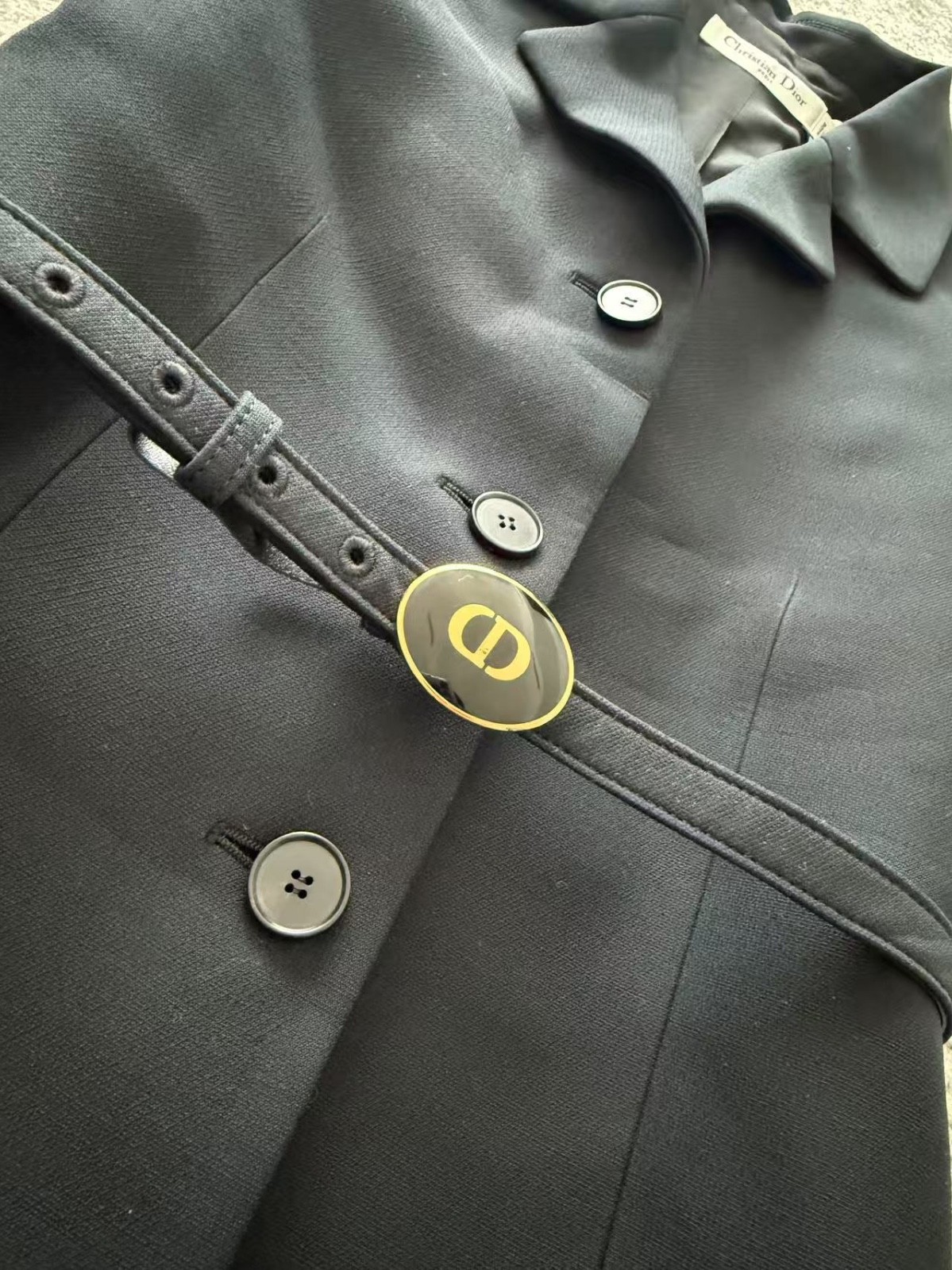 New CHRISTIAN DIOR  CD Logo Black Wool Jacket Blazer Belt Dress Size S FR36 US4 image 2