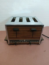 Vintage GE Toaster 4Slice Toaster Chrome Woodgrain Works MCM General Electric 