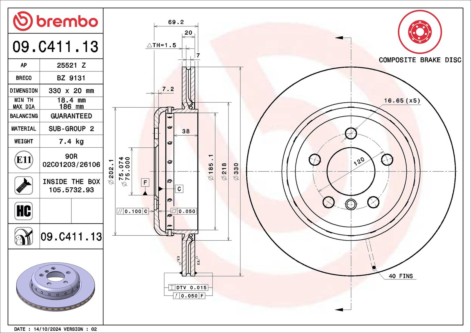 Brembo 09.C411.13 Prime Brake Disc - Image 26