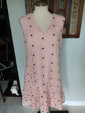 Ann Taylor Pastel Rose & Navy Floral Crochet Shift Dress/Flared Hem Size 4