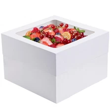 White Cake Boxes with Window 5 Pack 12x12x8" for Multi-Layer Cakes Pastries