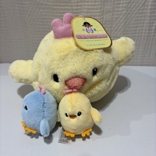 FAO Schwarz Plush Toy Chibi Families Triplet Mom  Babies Chick Blue Yellow
