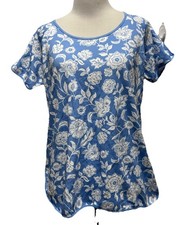 Lake Pajamas Short T-Shirt Women  s M Blue White Pima Cotton Floral Lounge