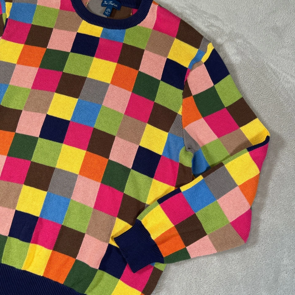 Paul Fredrick Sweater Men's Large Multicolor Patchwork Knit Long Sleeve Casual - Image 3 of 4