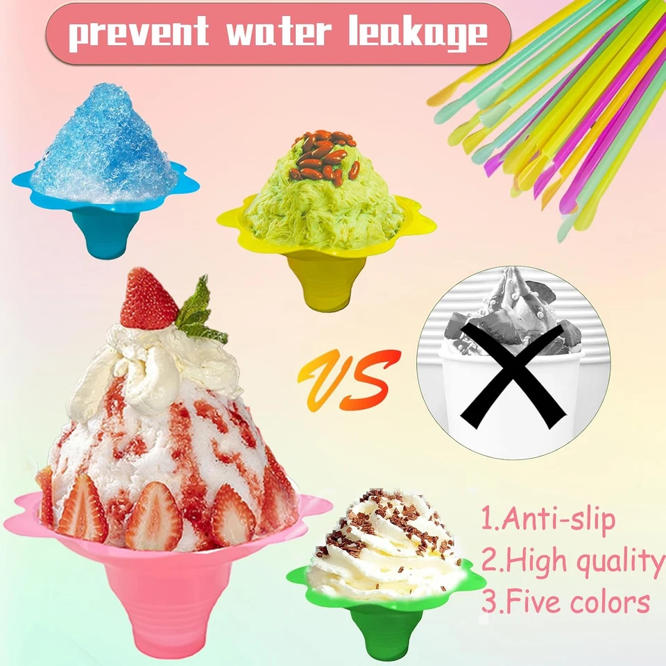Tazas de cono de nieve coloridas de 4 oz con pajitas de cuchara, hielo en forma de flor Szsrcywd 200 piezas Foto 3 de 4