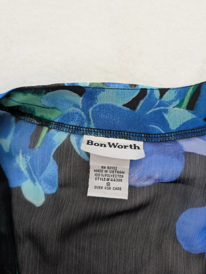 Blusa transparente BonWorth para mujer talla S negra azul con estampado floral Foto 3 de 4