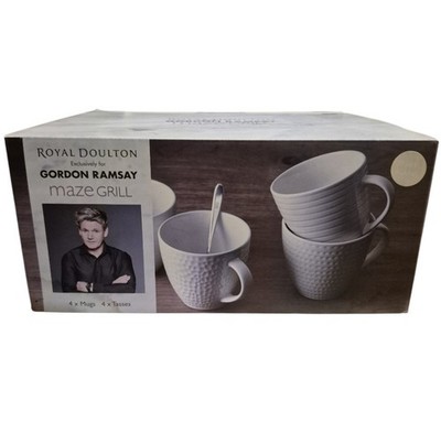 Royal Doulton (4) GORDON RAMSAY White MAZE GRILL COFFEE MUGS - 4 MUG VARIETIES