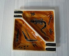 FLORENZ AUSTRALIA Vintage 7" porcelain AUSTRALIAN ABORIGINAL ASHTRAY DISH double