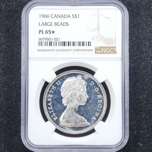 Prooflike Silver 1966 Large Beads Canada $1 Dollar | NGC PL65* Star