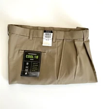 Haggar Dress Pants Mens 38W X 29L Khaki Performance Cool Stretch Pleated Slacks