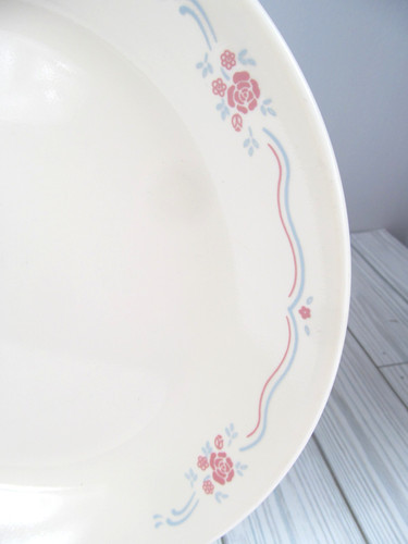 Corelle Corning English Breakfast Serving Platter Pink Rose Ribbon Plate Vtg Z