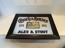 Vintage Coach & Horses Ales & Stout Wooden Framed Mirror Advert Pub Wall Decor