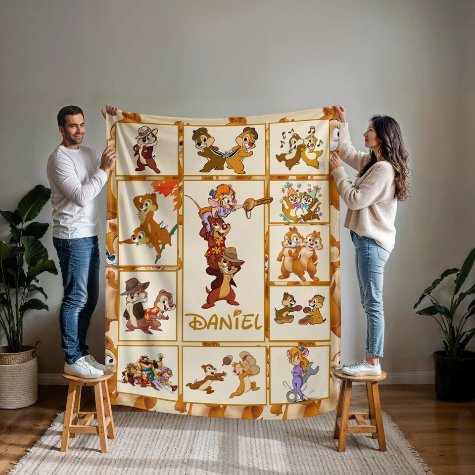 Personalized Name Chip And Dale Cartoon Movie Blanket Art Bedding Plush Blanket - Image 2 of 4