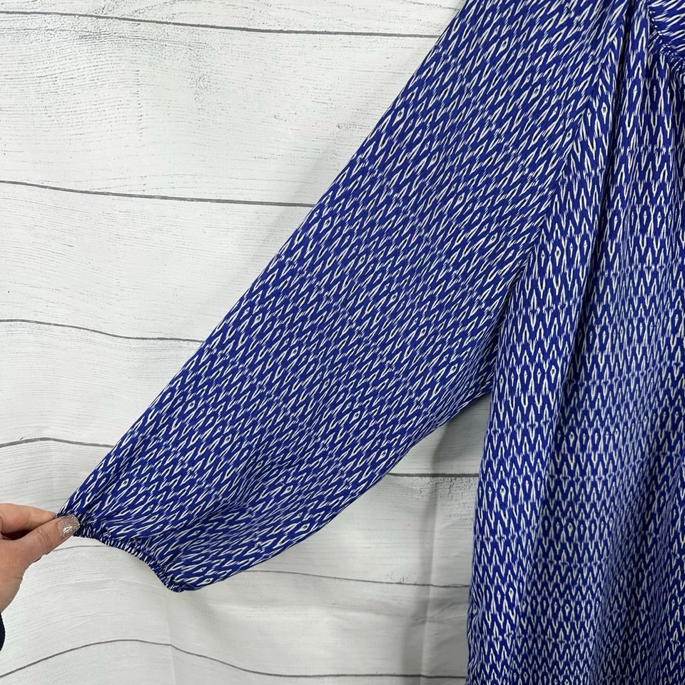 Blusa Top Kenar Mujer Talla Grande Ikat Pullover Manga Larga Azul Popover Foto 3 de 4