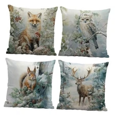  Winter Christmas Pillow Covers 18x18 Set of 4, Animals Winter 01 (Set of 4)