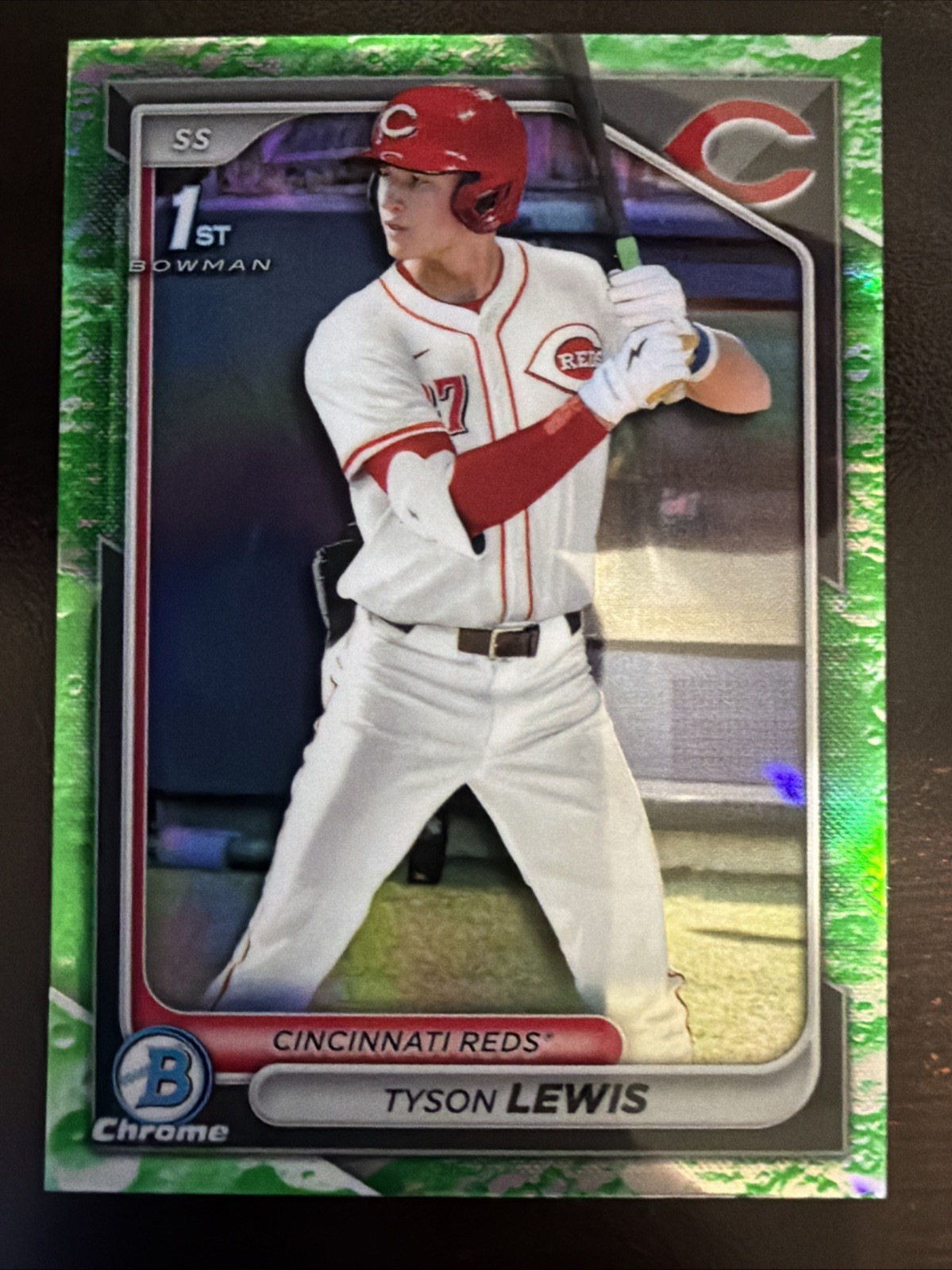 2024 Bowman Chrome Draft Tyson Lewis 1st Lunar Glow Refractor #BDC-44 Reds RC
