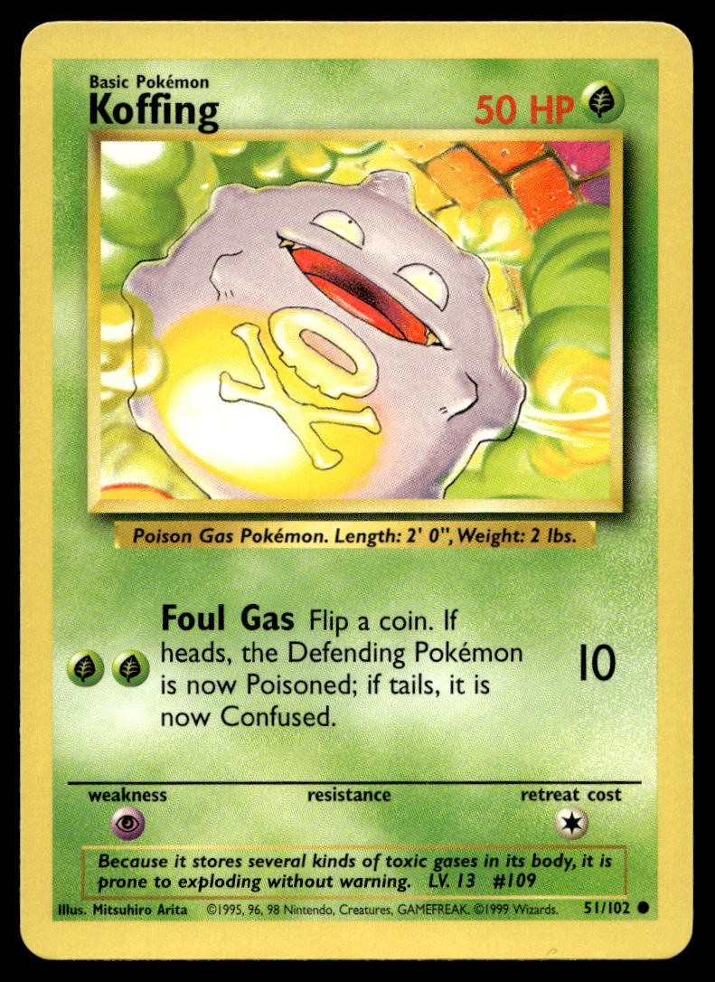 Koffing 51/102 Pokemon Card Base Set Common 50 HP Lightly Played N47