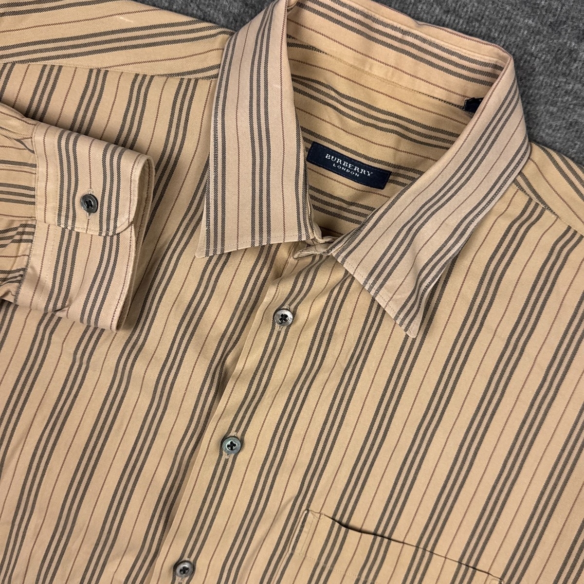 Burberry London Shirt Mens XL Nova Striped Beige Long Sleeve