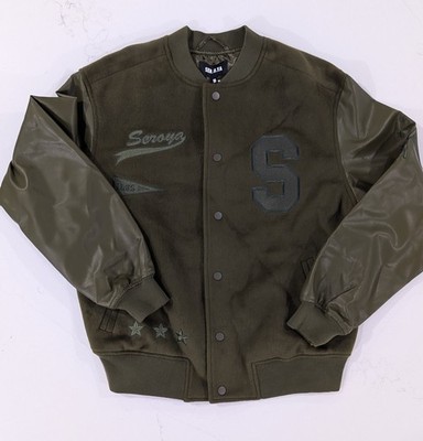 SER.O.YA Malcolm Bomber Jacket Men's M Olive Green Wool Blend Varsity Coat NWT