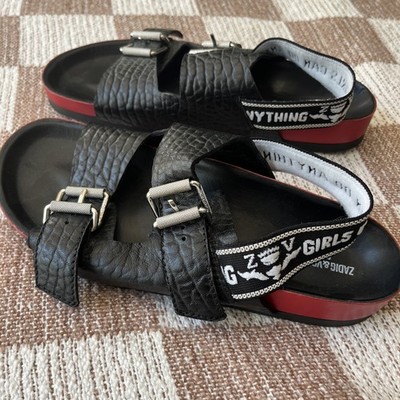 Zadig & Voltaire Alpha Sandals size 38 Noir Black Girls Can Do Anything leather