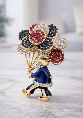 CINER 18K Gold Plated Enamel & Pavé Crystal Balloon Brooch