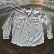 COLUMBIA PFG Bahama II Men's L Gray Performance Fishing Button Up Vented Shirt