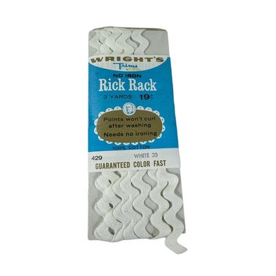 Vintage Wrights White 30 Rick Rack 3 Yards Original Packaging Made In USA