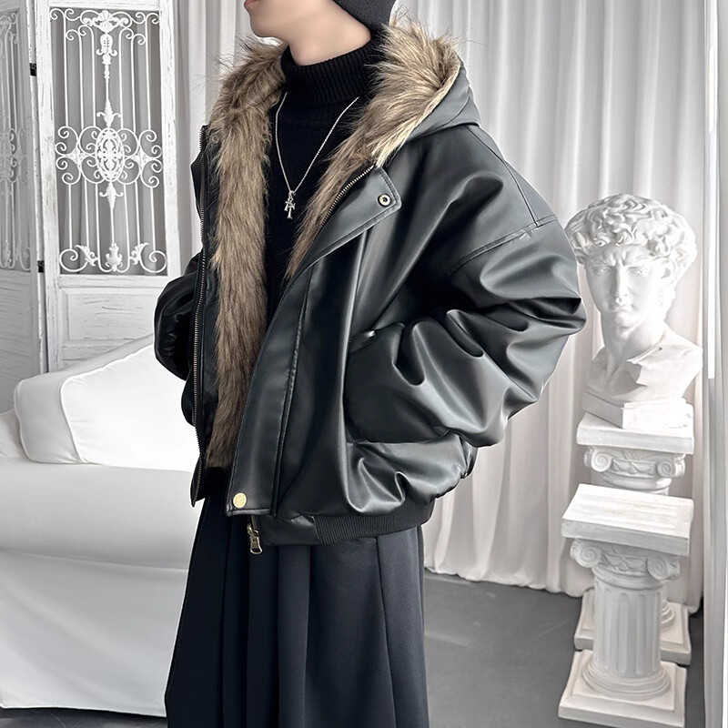 Reversible Short Fur Jacket Men High-end Fur Thickened PU Leather