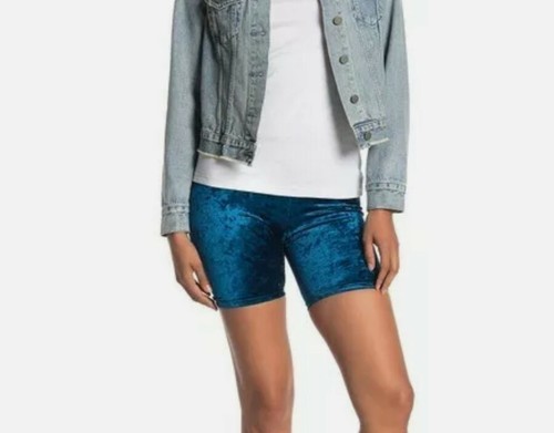 Crushed Velvet Biker Shorts Teal Blue 