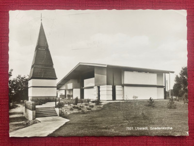 JOHN'S DEALS - GERMANY - VINTAGE 1974 POSTCARD UBSTADT CHURCH OF GRACE - B/W