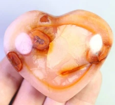 130g Natural Red Orange CARNELIAN AGATE Quartz Crystal Heart Palm Stone