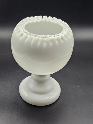 Fenton Silver Crest Milk Glass Pedestal Bowl Vintage Dish Vase Estate Find